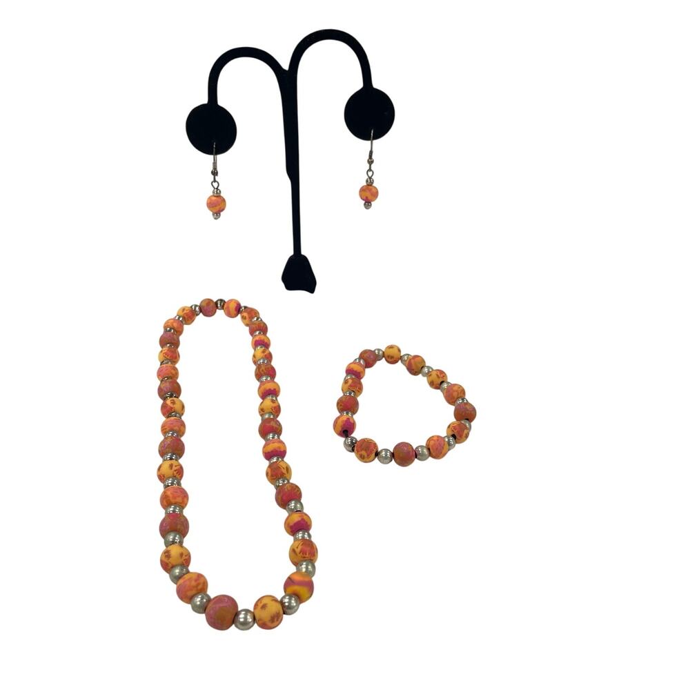 Unbranded Handmade Clay Bead Jewelry Set Orange